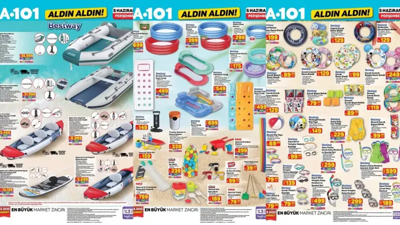 A101'e yaz geliyor: Deniz yatağı, deniz kolluğu, can simidi, çocuk havuzu | A101 5 Haziran Perşembe kataloğu
