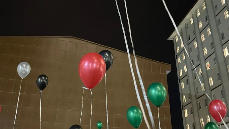 İzmir'in üniversite öğrencilerin Filistin saldırılarını balonlarla kınadı