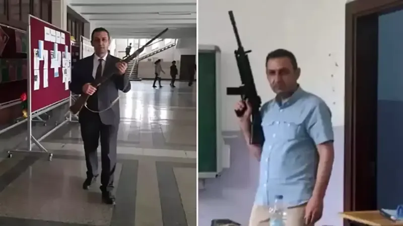 Lisede Tüfekli Müdür Yardımcısı Skandalı! Görenler Şoke Oldu